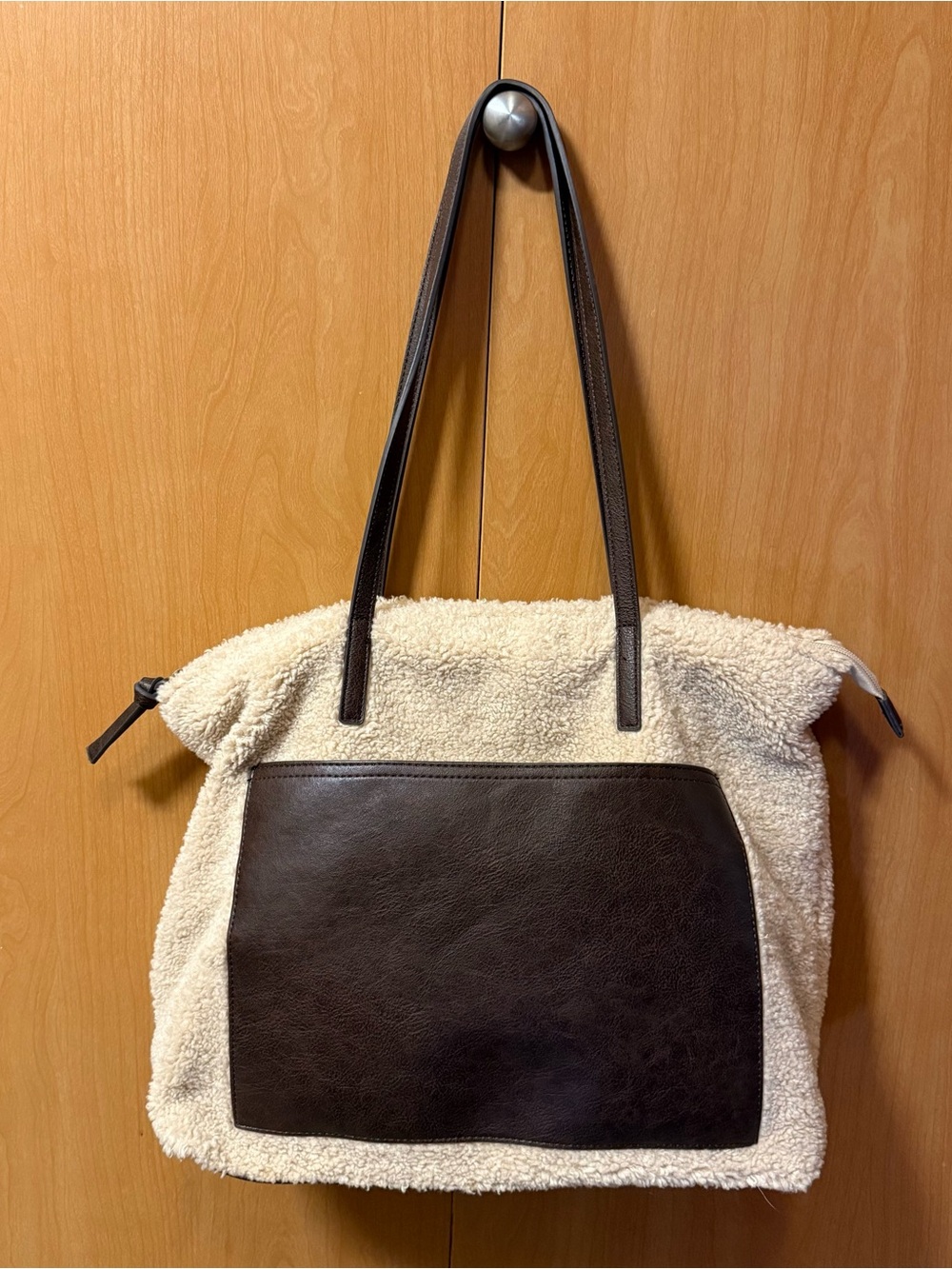 Kohl's Cream Sherpa Shoulder Bag with Dark Brown Trim